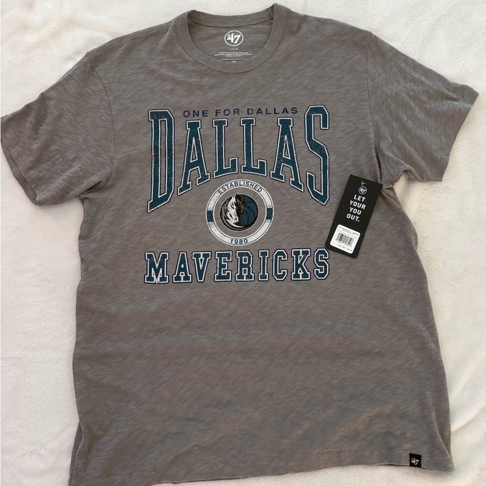 ‘47 Brand Dallas Mavericks Grey All Out Scrum Short Sleeve Fashion T Shirt NWT